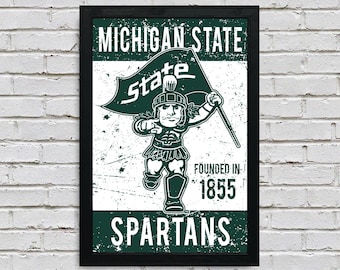 Impresión artística vintage de la mascota del Sparty de Michigan State (33 x 48 cm)
