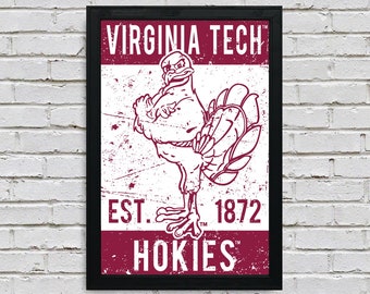 Limited Edition Virginia Tech Hokie Bird Vintage Poster Art Print 13x19" - Gifts for Virginia Tech Fan