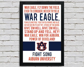 Limited Edition Auburn Tigers War Eagle Fight Song Poster - Gifts for Auburn Fans Print Art - 13x19"
