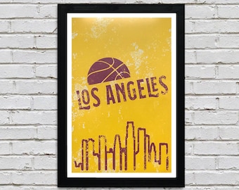 Limited Edition Los Angeles Lakers Vintage Pro Basketball Art Print - 13x19"