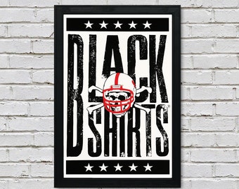 Nebraska Blackshirts Letterpress Art Print: Cornhuskers Football Poster (13x19")