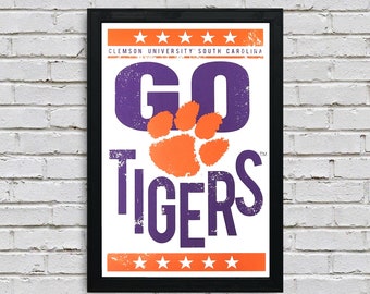 Go Tigers Letterpress Clemson Tigers Poster - Gift for Clemson Fan - Officially Licensed Art Print 13x19"
