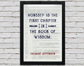 Thomas Jefferson Quote Poster: Honesty, Wisdom, Patriotic Art (13x19")