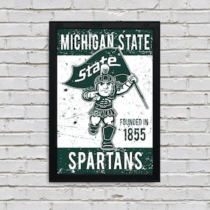 Impresión artística vintage de la mascota del Sparty de Michigan State (33 x 48 cm)
