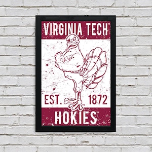 Edición limitada Virginia Tech Hokie Bird Vintage Poster Art Print 13x19" - Regalos para fanáticos de Virginia Tech