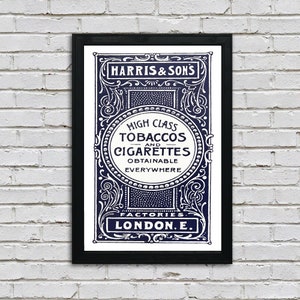 Póster publicitario vintage de edición limitada - Harris and Son's Tobacco - Impresión de arte - Azul - 13x19"