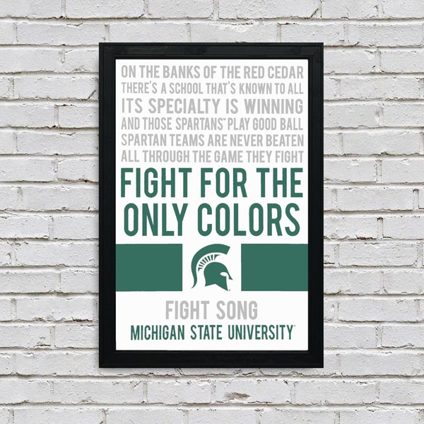 Limited Edition Michigan State Fight Song Poster - Fight For The Only Colors Print Art - 13x19"