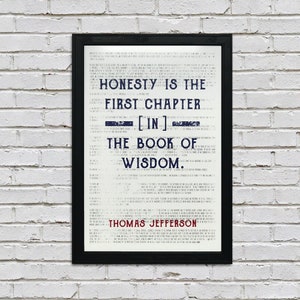 Thomas Jefferson Quote Poster: Honesty, Wisdom, Patriotic Art (13x19")