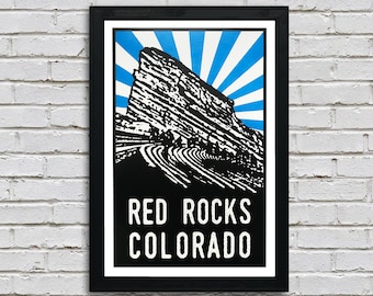 Limited Edition Red Rocks Amphitheatre - Colorado - Music - Art Print - Blue Starburst - 13x19"
