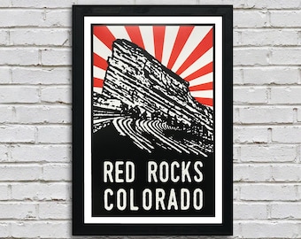 Limited Edition Red Rocks Amphitheater - Colorado - Music - Art Print - Orange Starburst - 13x19"