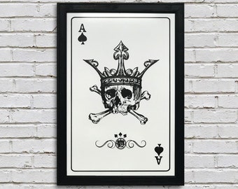 Ace of Spades Skull Art Print: Poker Room Decor (13x19")