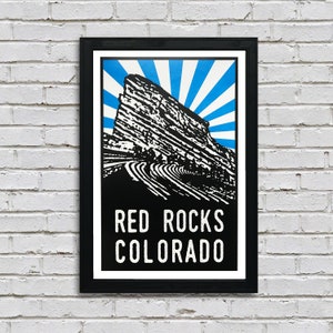 Limited Edition Red Rocks Amphitheatre - Colorado - Music - Art Print - Blue Starburst - 13x19"