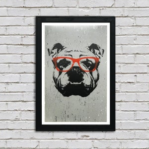 Limited Edition English Bulldog Art Poster - with Orange Glasses - 13x19&quot;