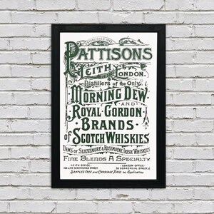 Póster publicitario vintage de edición limitada - Destilería Pattisons - Impresión de arte - Verde - 13x19"