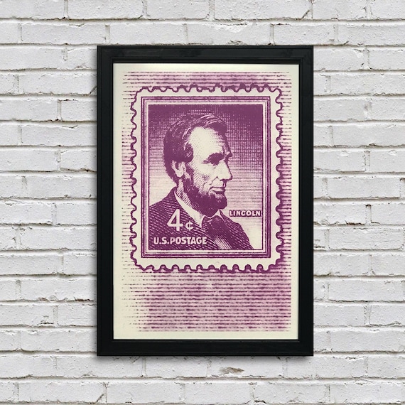 Limited Edition Abraham Lincoln Poster - Postage Stamp Art - 1954 US Liberty Series Print - 13x19"