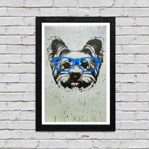 Yorkshire Terrier Art Print: Blue Glasses, Dog Lover Gift (13x19) image 1