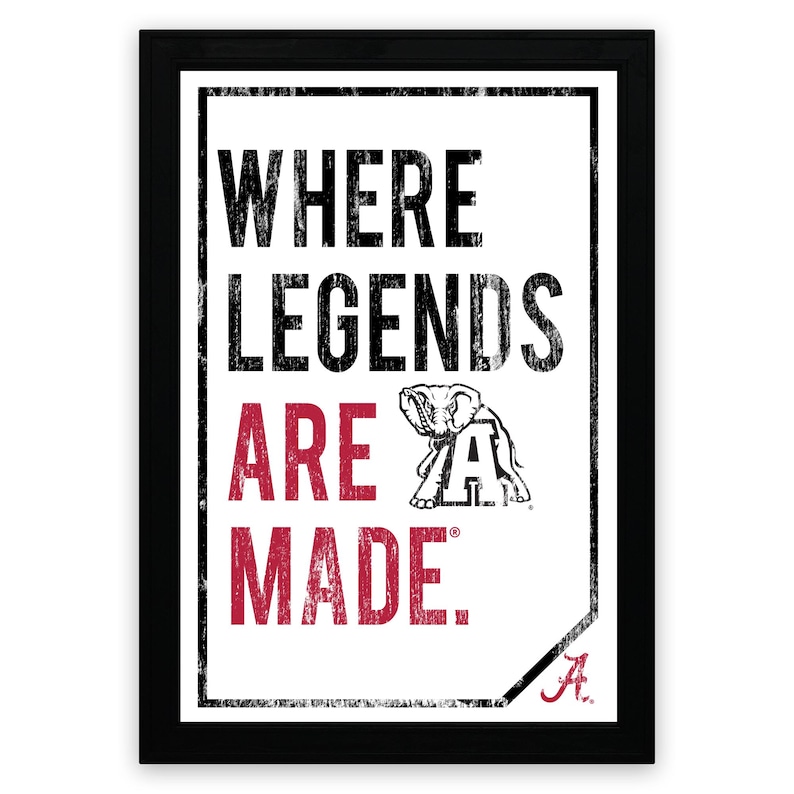 a framed poster with the text "WHERE LEGENDS ARE MADE" and an elephant graphic.