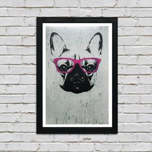 French Bulldog Art Print: Pink Glasses, Dog Lover Gift (13x19")