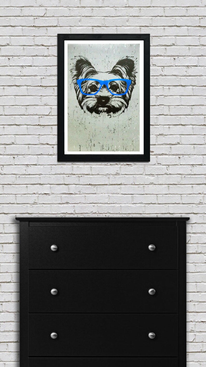 Yorkshire Terrier Art Print: Blue Glasses, Dog Lover Gift (13x19) image 3