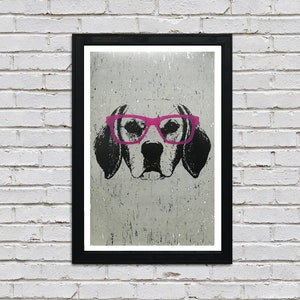 Limited Edition Gifts for Dog Lovers - Beagle - With Pink Glasses - Art Print - 13x19"