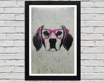 Limited Edition Gifts for Dog Lovers - Beagle - With Pink Glasses - Art Print - 13x19&quot;