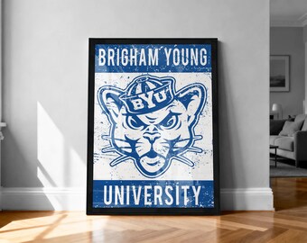 Póster de los Cougars de BYU - Lámina con el logotipo de la mascota de estilo vintage - Producto con licencia oficial