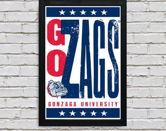 Limited Edition Gonzaga Bulldogs Go Zags Letterpress Poster Art Print - 13x19"