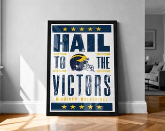 Michigan Wolverines Poster - Hail to the Victors Letterpress Print Art - Officially Licensed