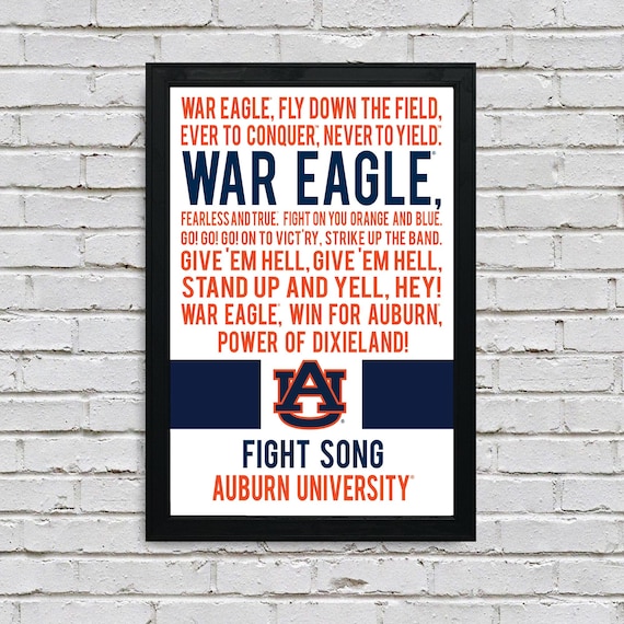 Auburn Tigers Fight Song Poster: War Eagle Art Print (13x19")