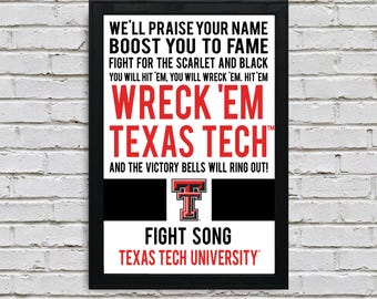 Limited Edition Texas Tech Red Raiders Fight Song Poster Print Art - 13x19"