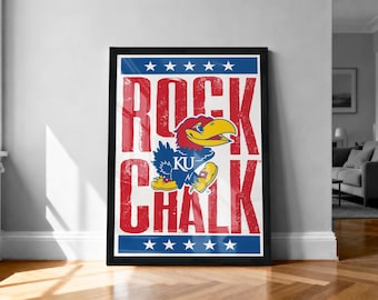 Póster de los Kansas Jayhawks - Impresión artística en tiza sobre roca - Producto con licencia oficial