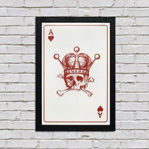 Ace of Hearts Skull Art Print: Poker Room Decor (13x19")