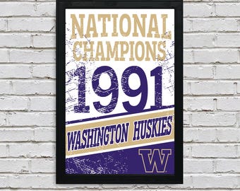 Limited Edition Washington Huskies Vintage 1991 National Championship Poster Print Art - 13x19"