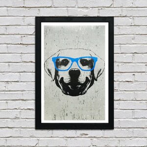 Limited Edition Labrador Retriever with Blue Glasses - Gifts for Pet Lovers - Gifts for Dog Owners - Dogs with Glasses - Art Print - 13x19&quot;