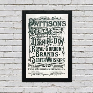 Póster publicitario vintage de edición limitada - Destilería Pattisons - Impresión de arte - Gris - 13x19"