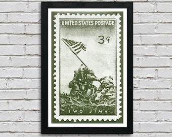 Limited Edition Iwo Jima Marines Poster - Postage Stamp Art - 13x19"