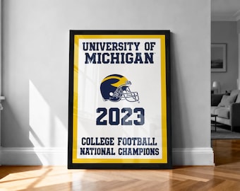 Póster de los Michigan Wolverines - Lámina artística de los campeones nacionales de fútbol americano universitario de 2023 - Producto con licencia oficial