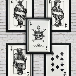 Royal Flush Skull Art Print Set: Poker Card Posters (13x19)