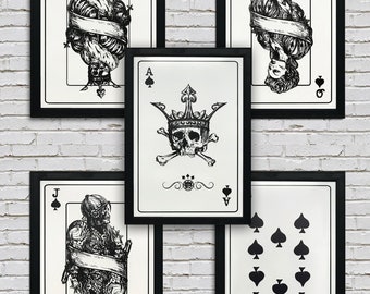 Royal Flush Skull Art Print Set: Poker Card Posters (13x19)