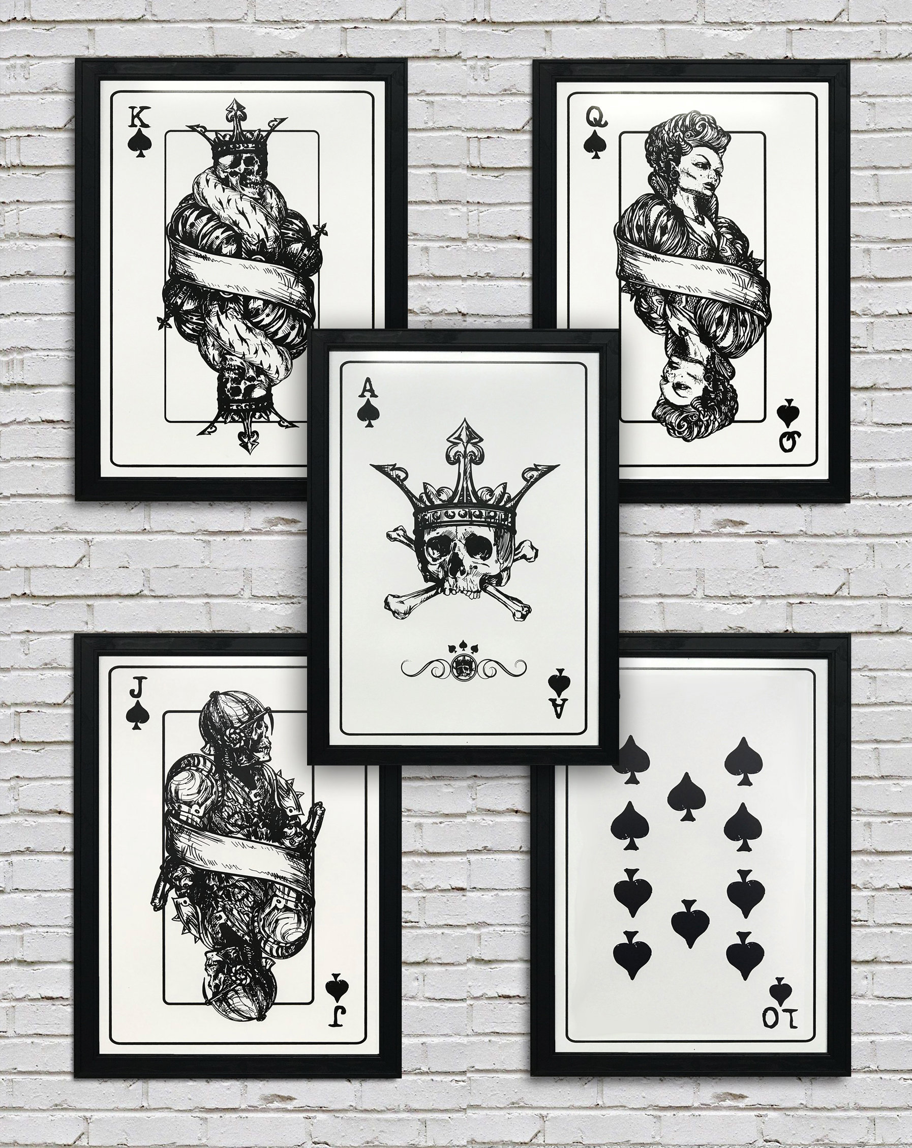 Royal Flush Skull Art Print Set: Poker Card Posters (13x19)