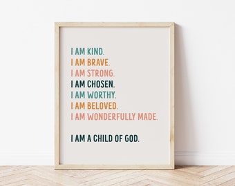 Child of God Printable Art, Boho Affirmation Scripture Kid Room, Modern Christian Word art- PRINTABLE | DIGITAL Download 8x10, 11x14, A3, A4