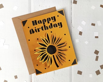 Cricut Joy Happy Birthday Tournesol Pop-Up Card - Carte d’insertion SVG, Carte de vœux A2, Carte d’anniversaire Floral Cricut - Utilisation PERSONNELLE, Fichier numérique