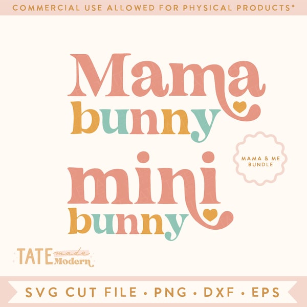 Mama bunny & Mini bunny SVG cut file - Retro Easter svg, mommy and me spring svg, Spring maternity svg - Commercial Use, Digital File