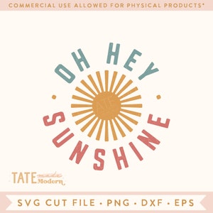 Oh Hey Sunshine SVG file di taglio - Retro sole estivo in formato SVG, citazione estiva in formato SVG per bambini, maglietta da donna estiva in formato SVG - Uso commerciale, File digitale