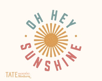 Oh Hey Sunshine SVG cut file - Retro summer sun svg, summer quote svg kid shirt, Summer women pocket tee svg- Commercial Use, Digital File