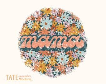 Mama distressed retro floral PNG for sublimation - Retro summer mama png, retro mom shirt png, wildflower png - Commercial Use, Digital File