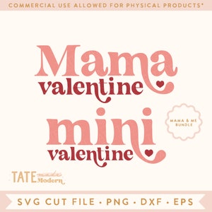 Mama Valentine & Mini Valentine Retro SVG paquete de archivos cortados - mamá y yo camisa de San Valentín svg, png a juego - Uso comercial, Archivo digital