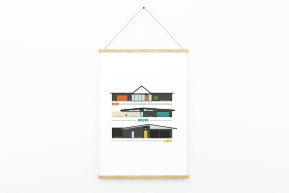 Mod House Love Printable Art - Palm Springs Mid Century - Retro