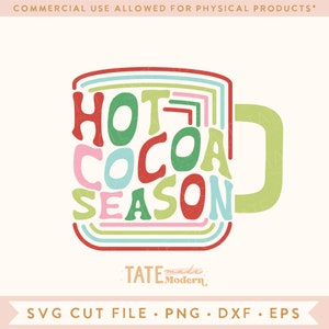 Hot Cocoa Season Retro SVG plik do cięcia, Christmas cheer svg, Christmas movie Svg, Retro holiday sublimation PNG - Użycie komercyjne, Plik cyfrowy