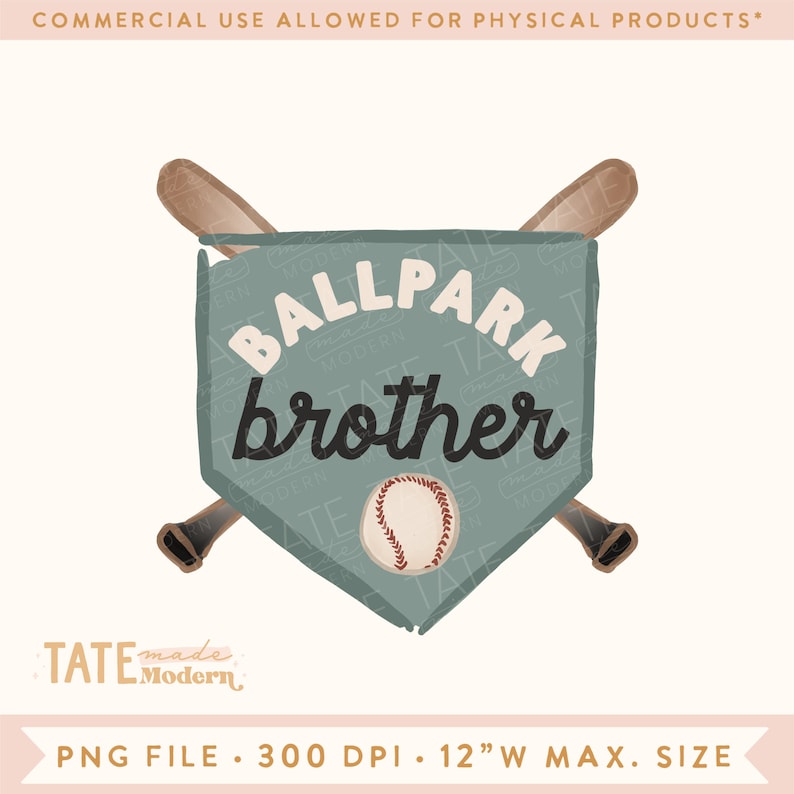 Ballpark Brother PNG file watercolor baseball png, baseball kid png, green baseball png Commercial Use, Digital File image 1
